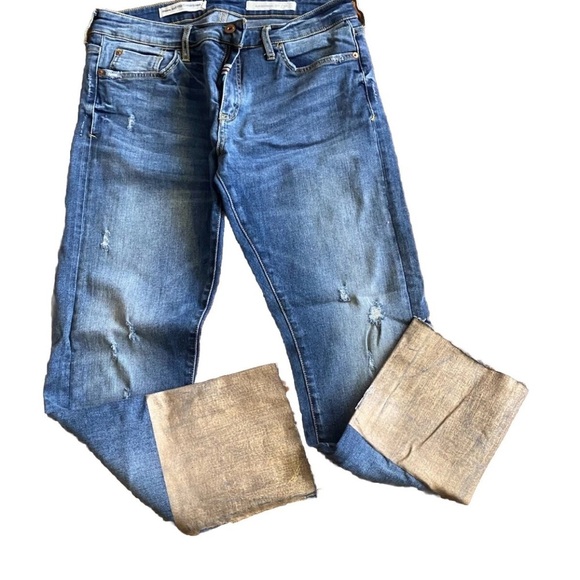 Anthropologie Pilcro Slim Boyfriend Jeans Rose Gold Coated Foil Metallic Sz 30 - Picture 1 of 8